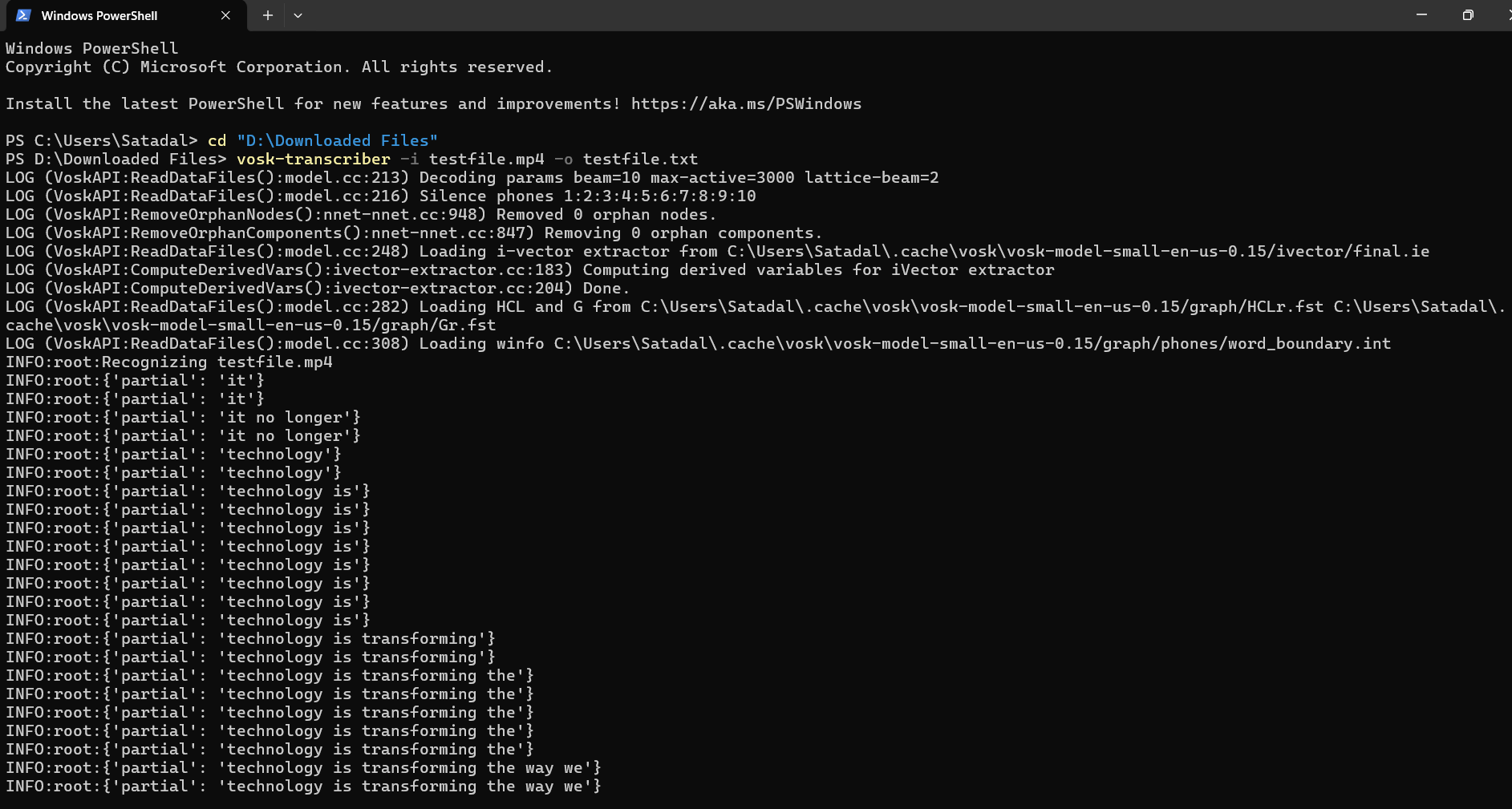 how to use Vosk with a test file