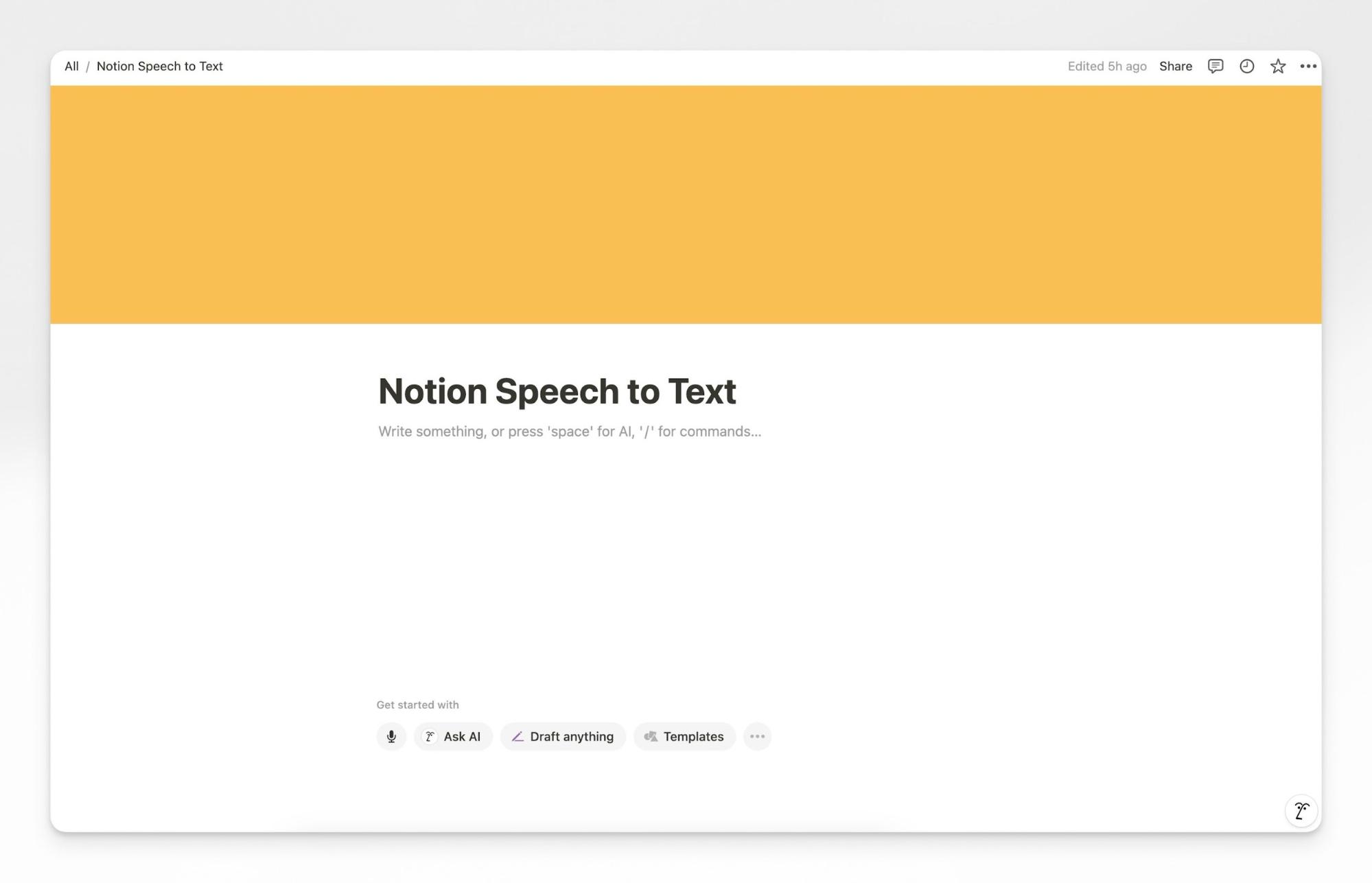create notion page to use speech to text