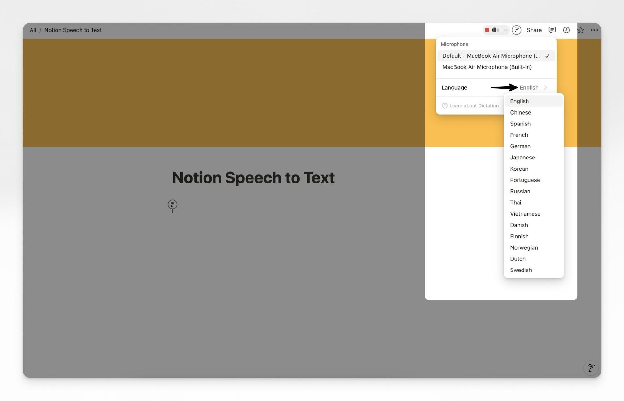 use notion speech to text