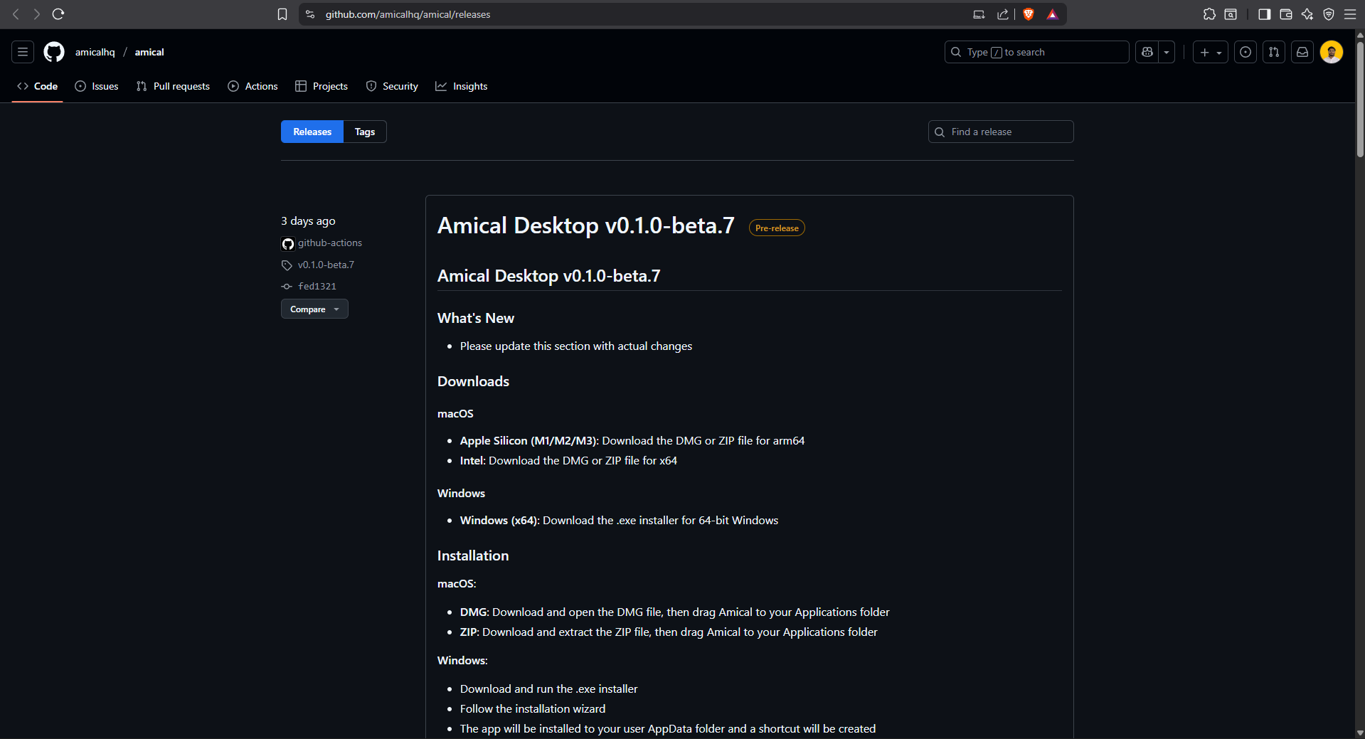 Amical’s github page