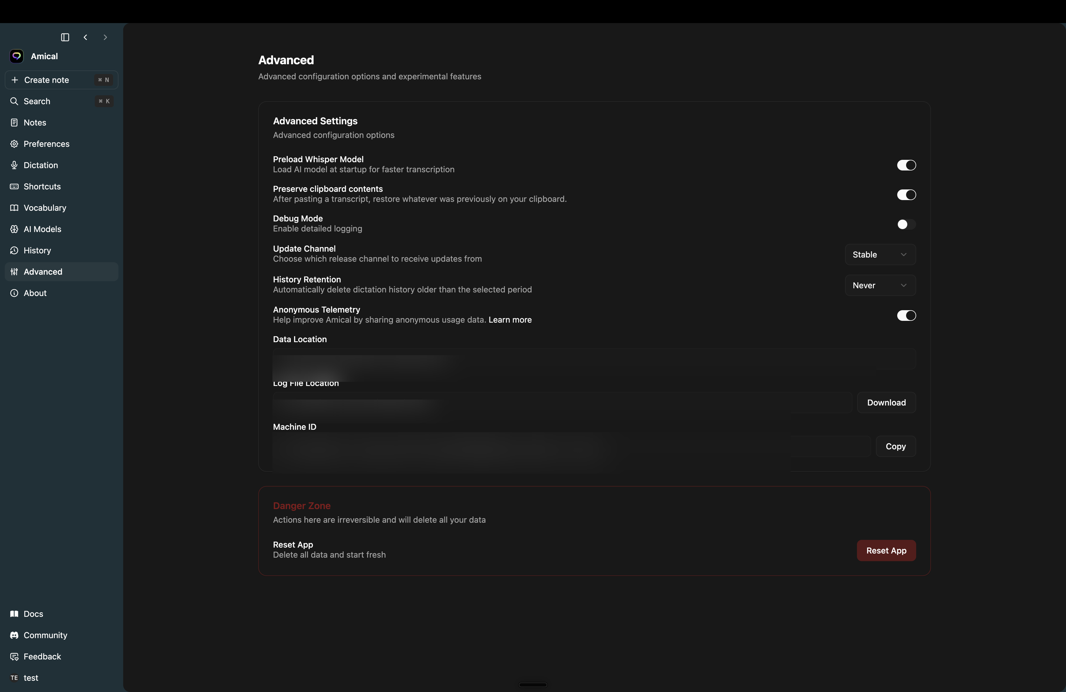 Settings → Advanced
