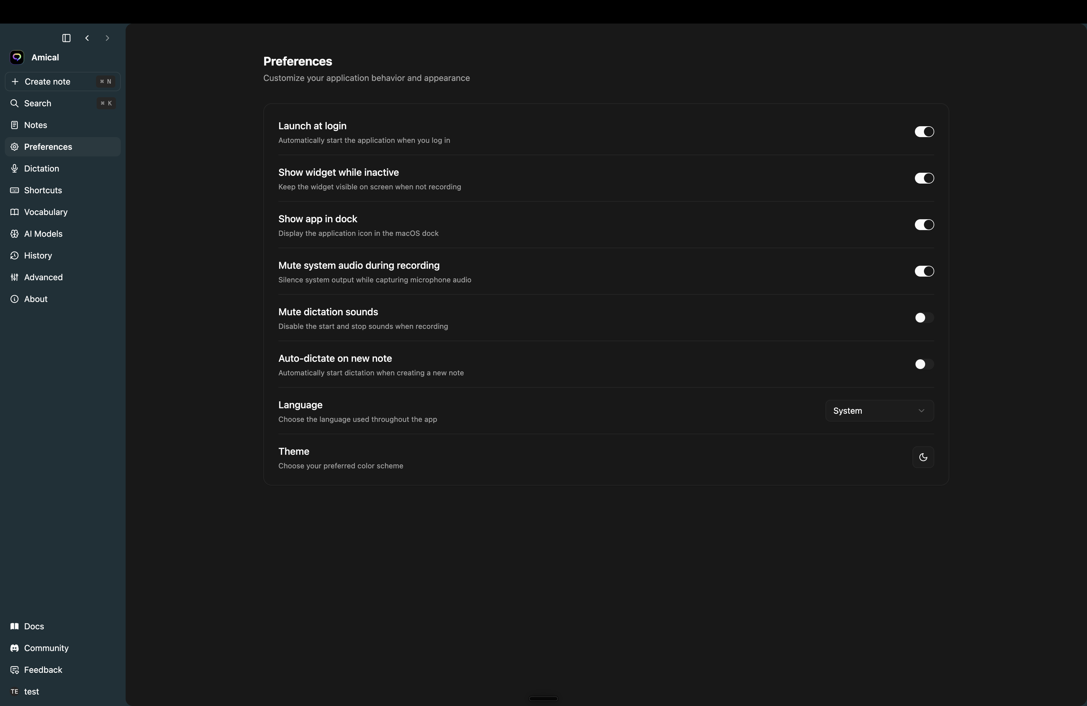 Settings → Preferences